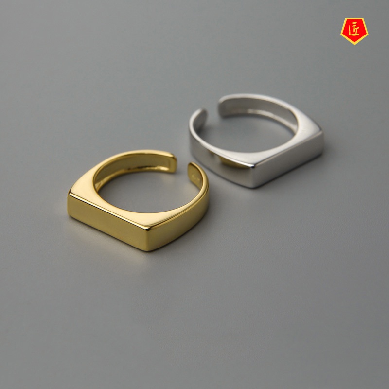 [Ready Stock]S925 Silver Minimalist Square Ring for Women Fashion All-Match