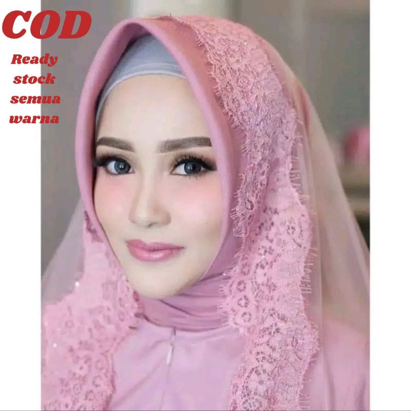 Slayer pengantin  Tile polos Brokat Renda, kerudung pesta , kerudung wisuda, kerudung ibu besan