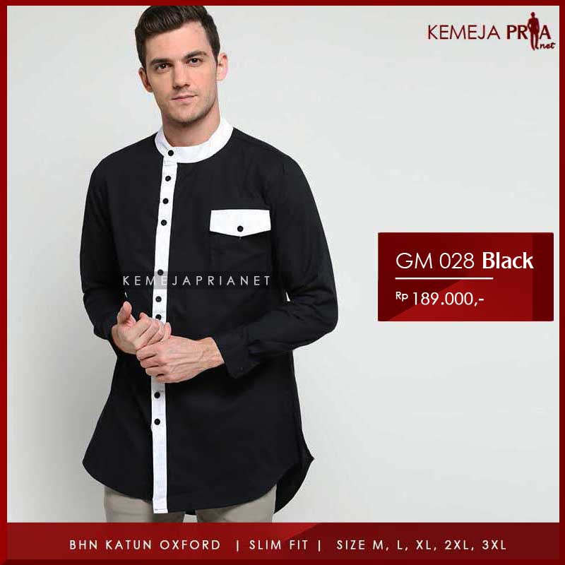 Baju Gamis Muslim Pria Modern Hitam Kombinasi - GM 028 BLACK