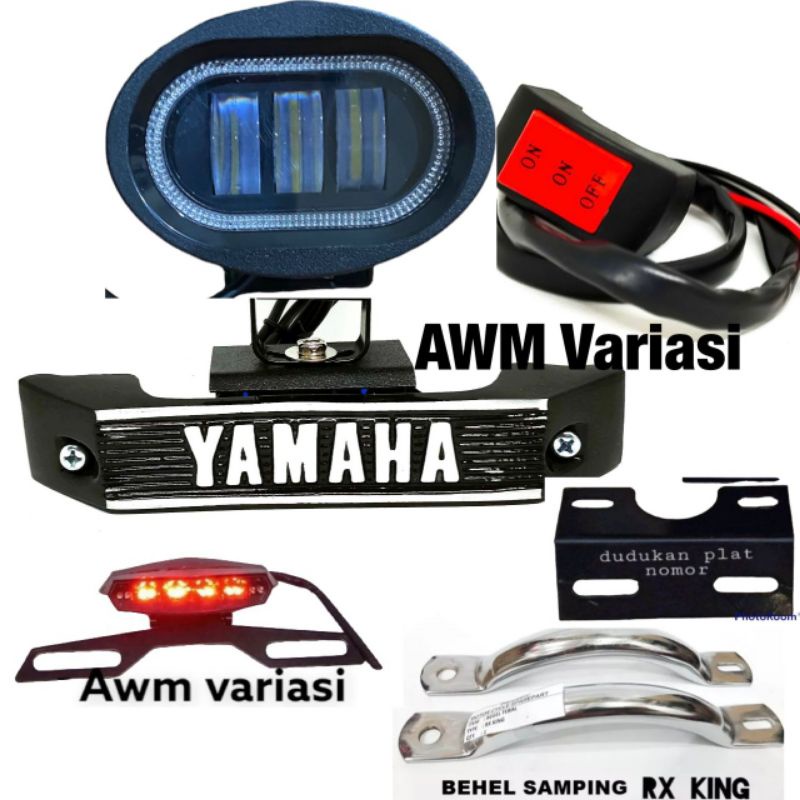 paket super ganteng yamaha rx king new dan tua kumis lampu owl 3 lensa ring biru/merah komplit sama breket nya