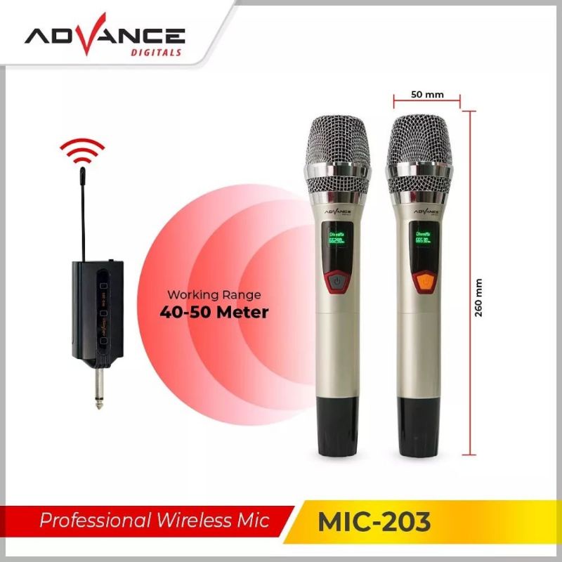 Advance Microphone Mic Double Wireless + Receiver MIC 203