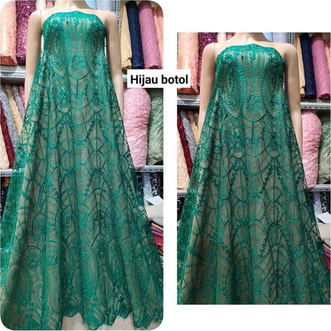 PROMO] Tile Mutiara Chain Bordir with gliter - Hijau Botol