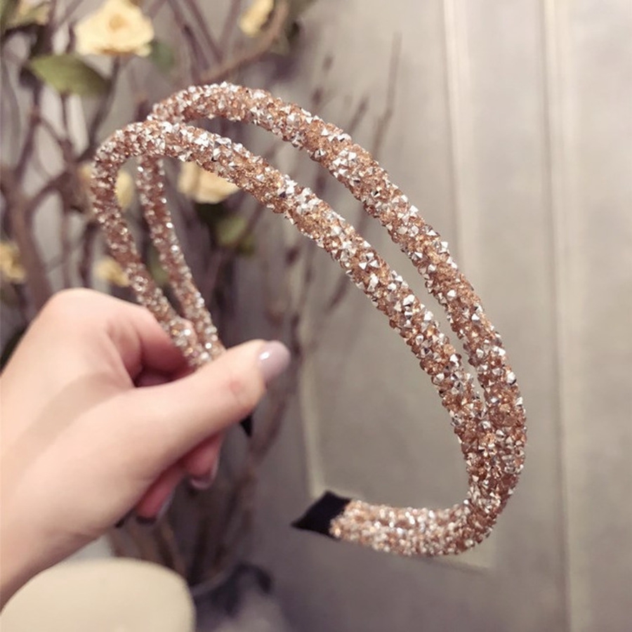 Korean Crystal Rhinestone Double Layer Headband Fashion Thin Full Diamond Hair Band for Women