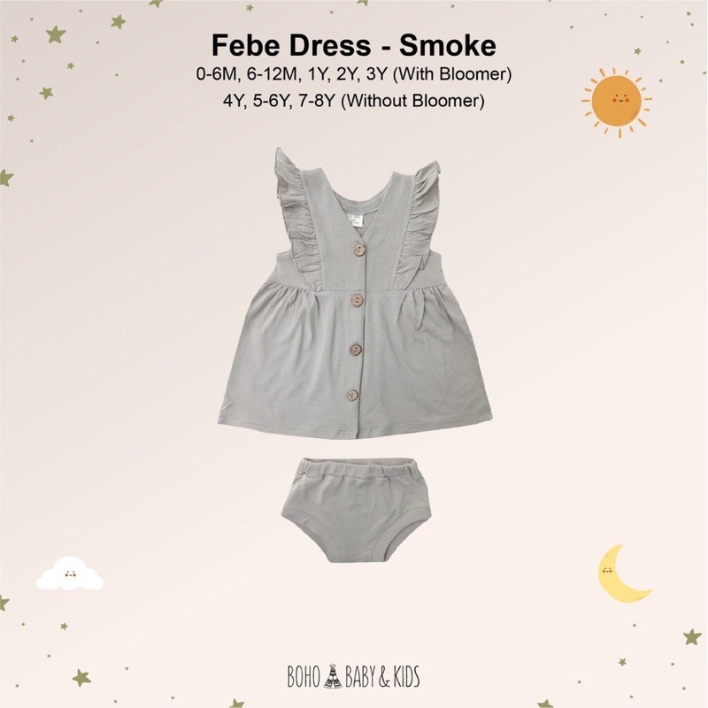 LITTLEMYTRI BOHOBABY BOHOPANNA FEBE DRESS 3 DRESS BAYI PERMPUAN DRESS ANAK PEREMPUAN DRES ANAK BAYI-Smoke