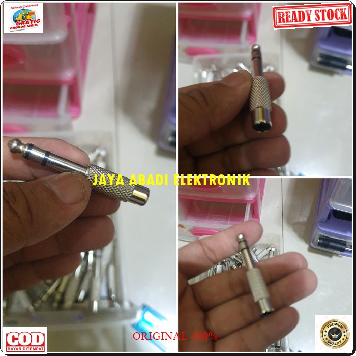 G250 JACK RCA CEWE JEK AKAY 6,5 MM COWO MIC ADAPTER MIK KONEKTOR MIKROPHONE SAMBUNGAN SPLITTER AUDIO SOUND EXTENSION PENYAMBUNG SUARA HEADSET HEADPHONE CONVERTER FEMALE MALE CANON AUX DVD AMPLI STEREO ORIGINAL MALE FEMALE HARGA SATUAN