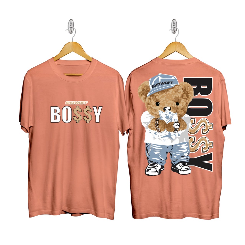 Kaos Tshirt Pria Bossy Bear Hitam Distro Lengan Pendek Motif Sablon Bergambar Keren Baju Kaos Viral Baju kaos anime