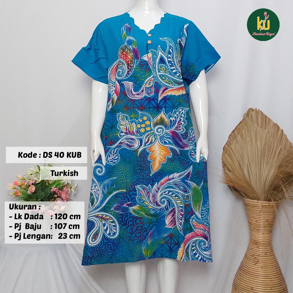 COD DS40 KUB | Daster Batik Kencana Ungu Asli Label Biru Ukuran Jumbo | Baju Santai Tidur Wanita Dewasa Kancing Depan Busui Friendly Motif Terbaru-Turkish B
