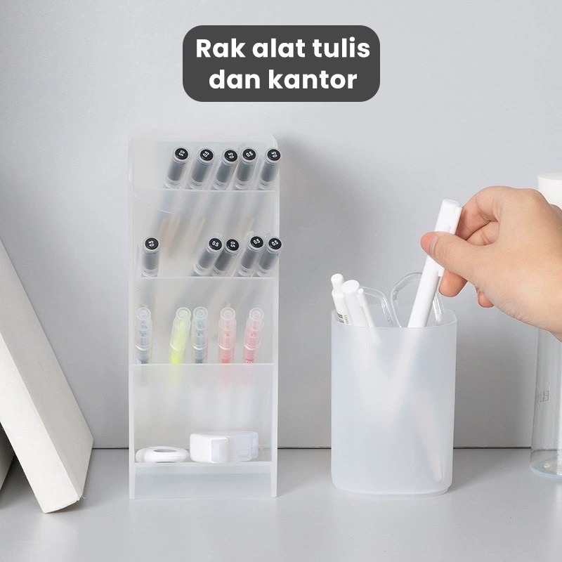 RAK ALAT TULIS STATIONERY TEMPAT PENYIMPANAN ALAT MAKE UP REMOTE KOSMETIK DENGAN 4 LAYER GRID / ORGANIZER MULTIFUNGSI UNTUK PERALATAN KANTOR / RUMAH