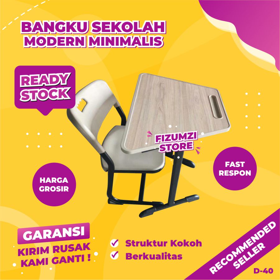 Meja Kursi Anak Sekolah, Meja Kursi Sekolah Rangka Besi, Aman dan Nyaman, Grosir Pabrik "D-40"