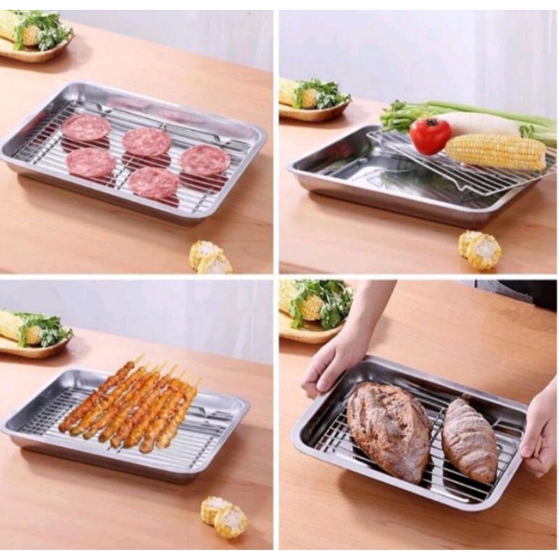 Coolingrak dan nampan ukuran kecil 26x18cm stainless steel cake mold baking tray loyang kue