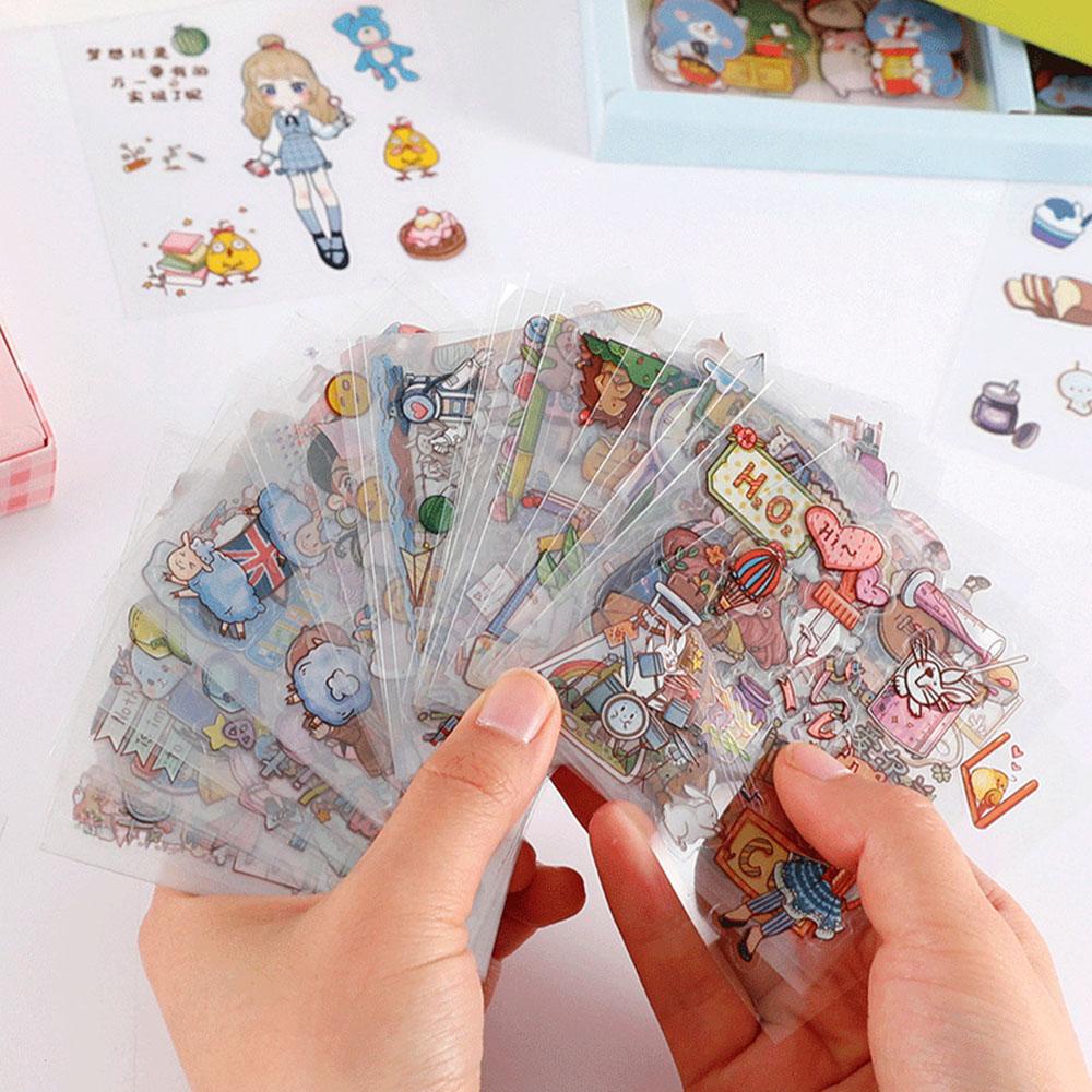 Agustina Stiker PET Lucu Set Kawaii 100lembar Karakter Kartun DIY Scrapbooking Packing Dekorasi Minuman Makanan Hewan Perempuan Pola Paper Decals