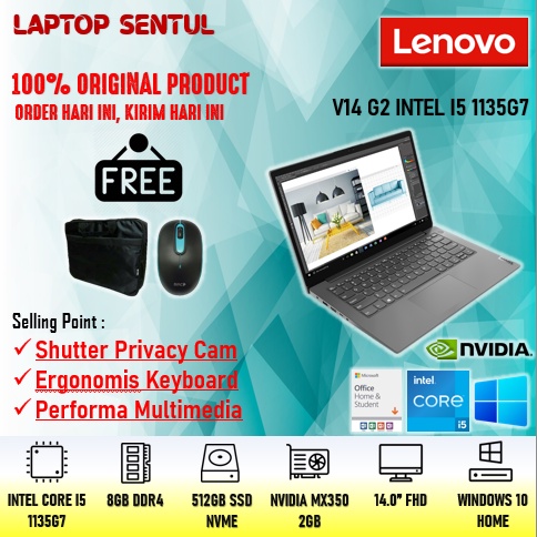 promo laptop gaming murah lenovo v14 g2 intel coe i5 1135g7 ram 8gb ssd 512gb grafis nvidia mx350 2g