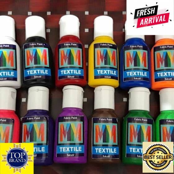 

1 Set 12 warna Cat Lukis Kain Textile MM 30ml Bonus 1 Putih