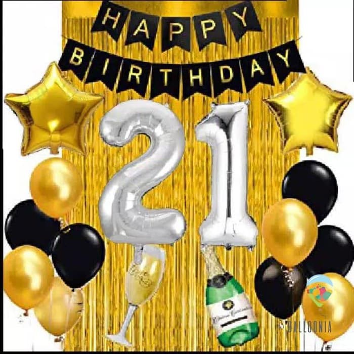 SET Balon Foil Happy Birthday Black&Silver&Gold / Ulang Tahun
