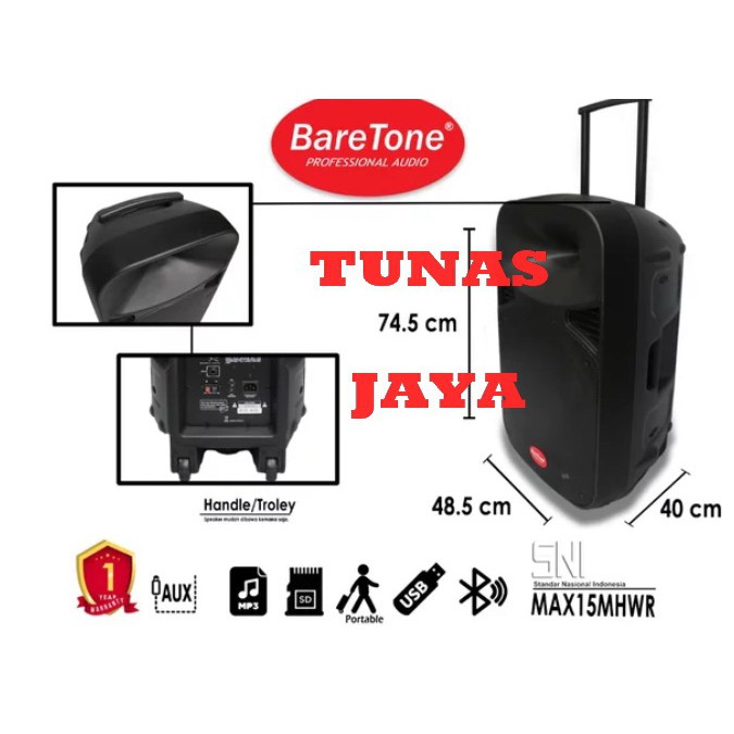 Speaker Portable Amplifier Wireless BareTone MAX15MHWR ORIGINAL GARANSI RESMI   max 15mhwr 15 mhwr- 15 inch free stand speaker dan 3 microphone