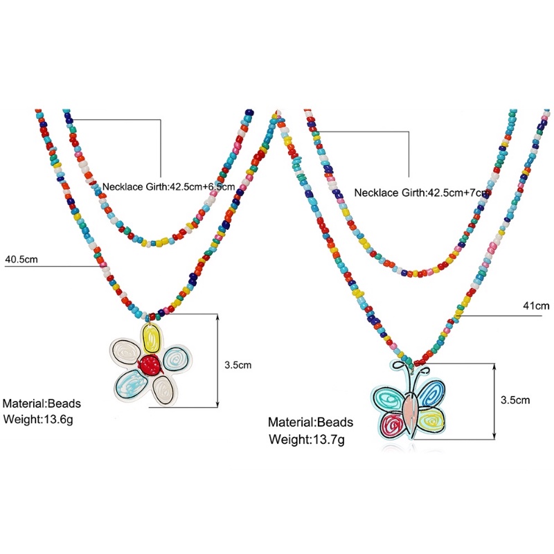 Kalung Rantai Klavikula Manik-Manik Butterfly Bunga Warna-Warni Untuk Wanita