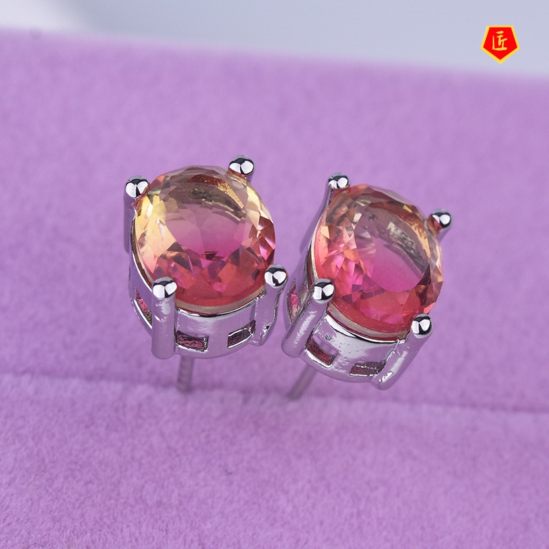 [Ready Stock]Minimalist Creative Two-Tone Tourmaline Stud Earrings