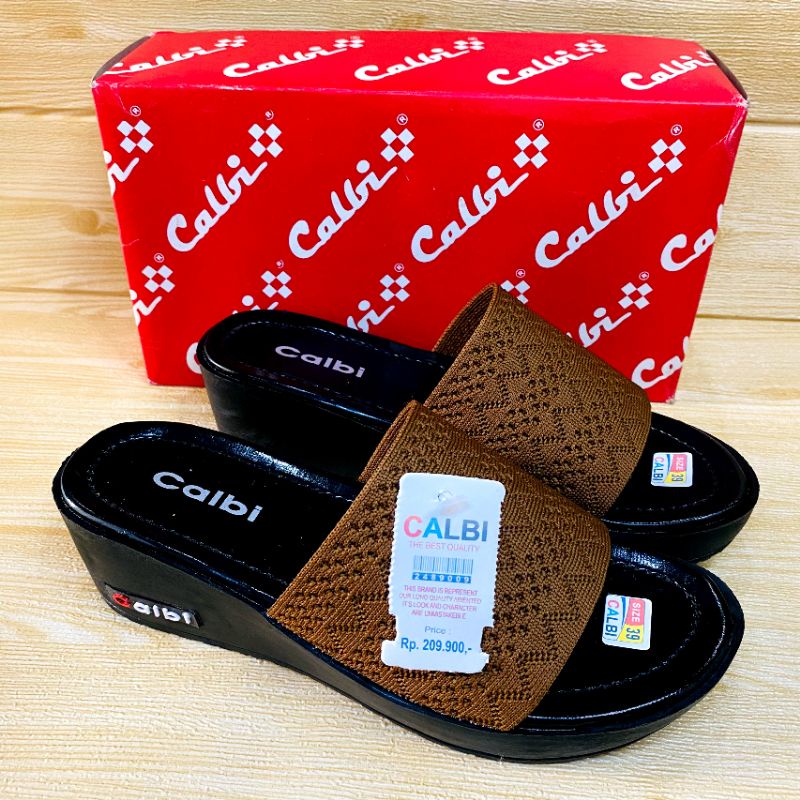 SANDAL WANITA WEDGES MODEL CALBI HAK 5CM | SANDAL WEDGES BLINK BLINK-RAJUT COKLAT