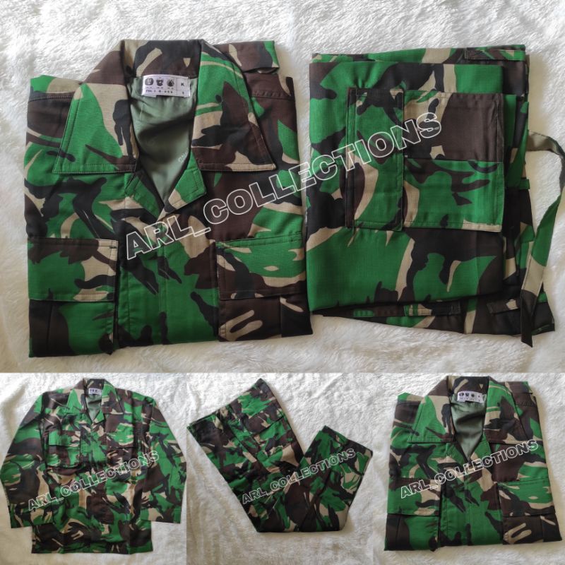 BAJU SETELAN PDL LORENG TNI BAHAN VELBET BALETOLI SEMI WOLL FUL PURING/SERAGAM PDL LORENG MALVINAS SATU STEL