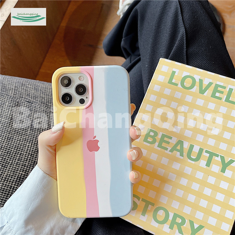 Casing Silikon Iphone 12 11 Pro Max 7 8 6 Plus Anti Jatuh Warna Kuning Pelangi