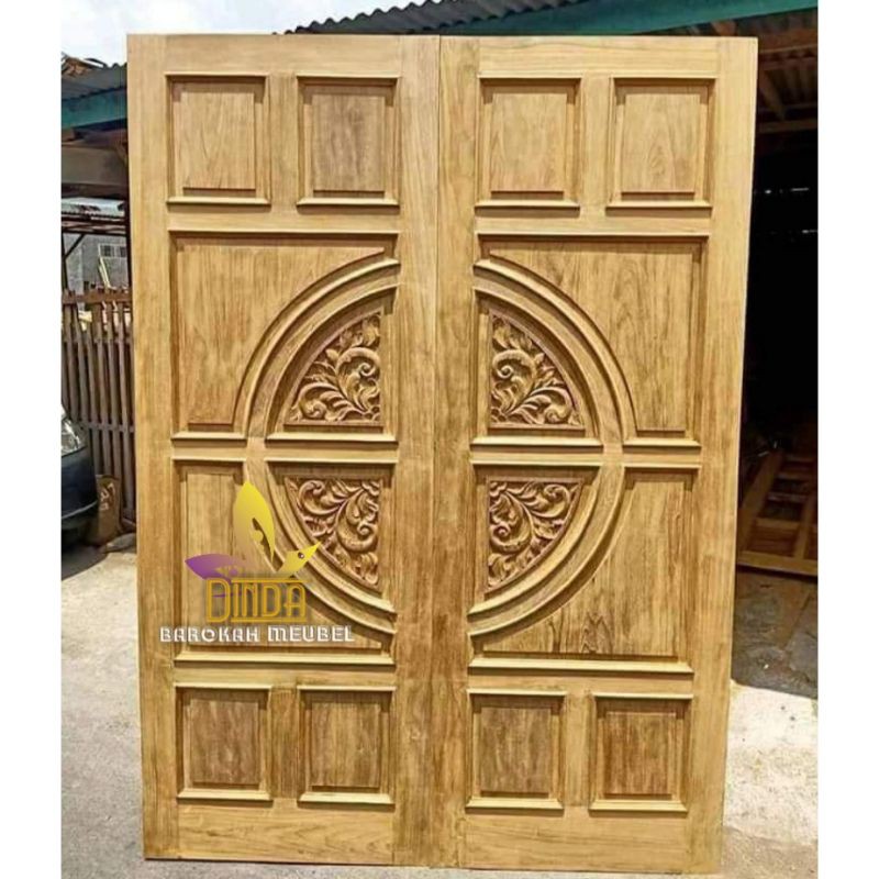 PINTU RUMAH KUPU TARUNG PLUSS FINISING, JATI PILIHAN UKIR MODERN MEWAH BERKUALITAS