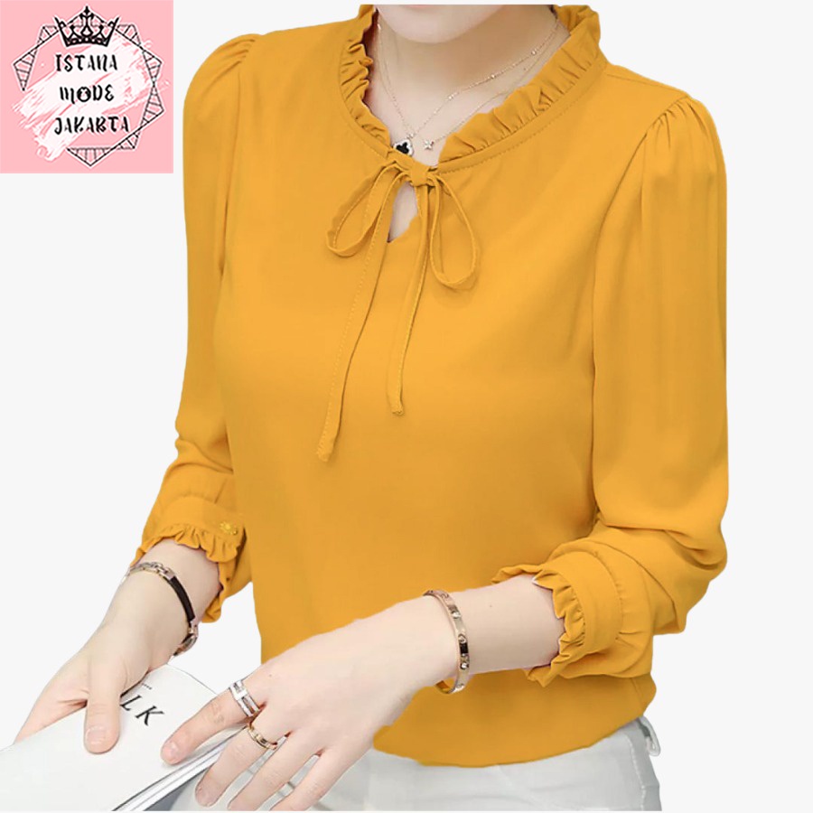 ISTANA MODE JAKARTA Aurelia baju atasan wanita terbaru blouse korean style blouse wanita lengan panjang-MUSTARD