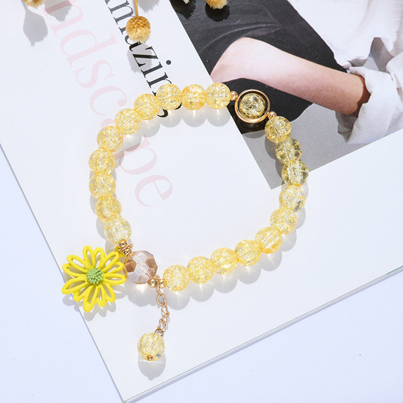 Ins Daisy Flower Bracelet For Women Girls Fashion Glass Crystal Beads Bracelets Jewelry Accessories