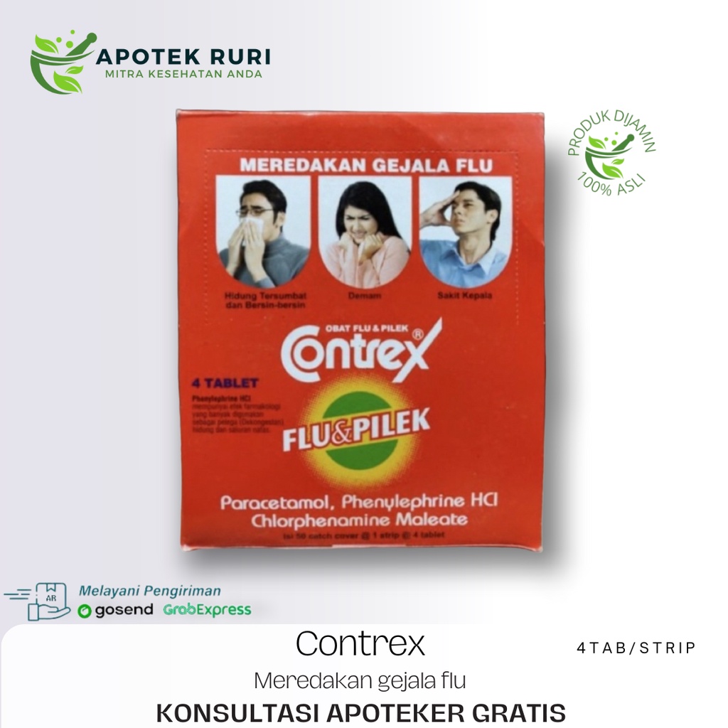 Jual Contrex Strip Isi 4 Tablet Obat Flu Pilek Demam Sakit Kepala