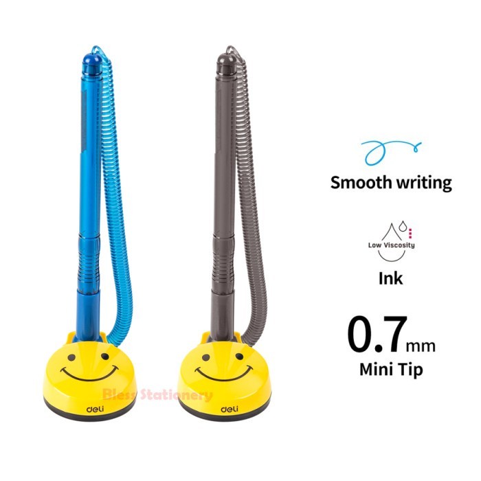DELI  Pena Meja Pulpen meja tempel pena tali pen smile smiley desk pen stand 0.7mm - EQ50