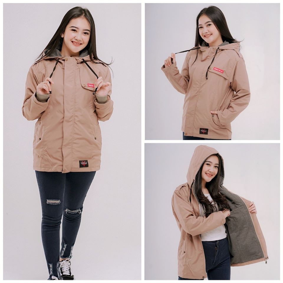 JAKET PARASUT WANITA ANTI AIR TEBAL JACKET BOMBER CEWEK KOREA KEREN OUTDOOR ORIGINAL-BLAZER CREAM