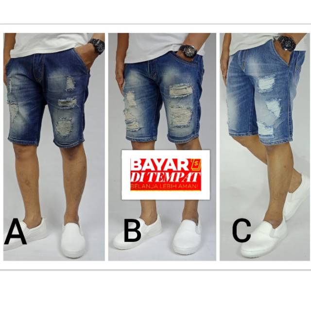  Celana  pendek jeans  pria  celana  pendek sobek  celana  jeans  