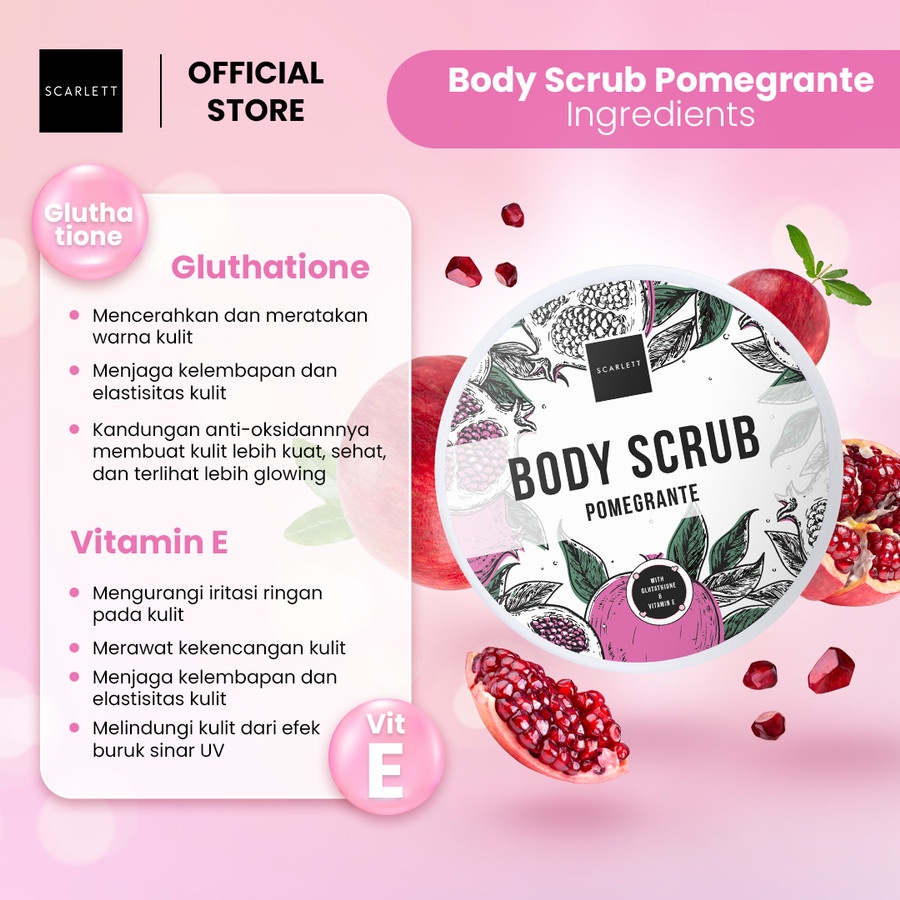 Scarlett Whitening Body Scrub Pomegrante Moisture and Brightening