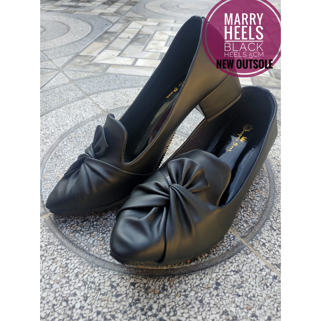 SEPATU WANITA HAK 3 CM MARRY HEELS BLACK BIG SIZE 41 42 43 44 45 PAWPAW