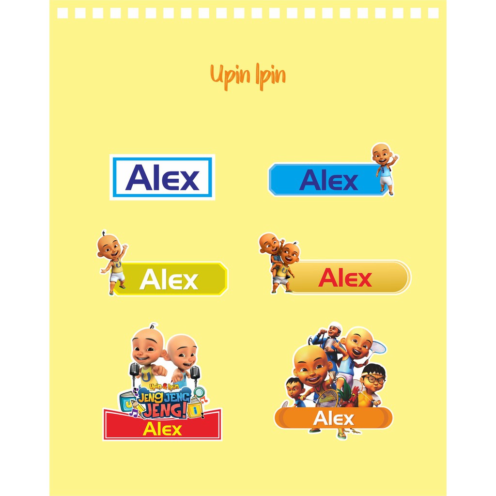 

192pcs Stiker Label Nama Lucu Kekinian Tahan Air & Anti Luntur untuk Anak Laki-laki Tema Upin Ipin