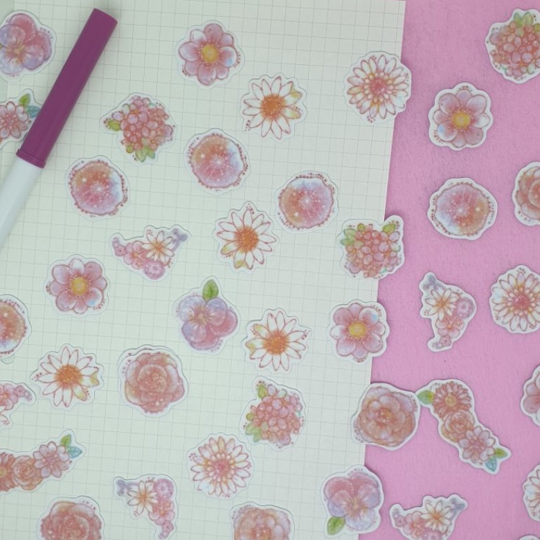 

20pcs Pink Flower Mini Stiker untuk Journal // Dimino