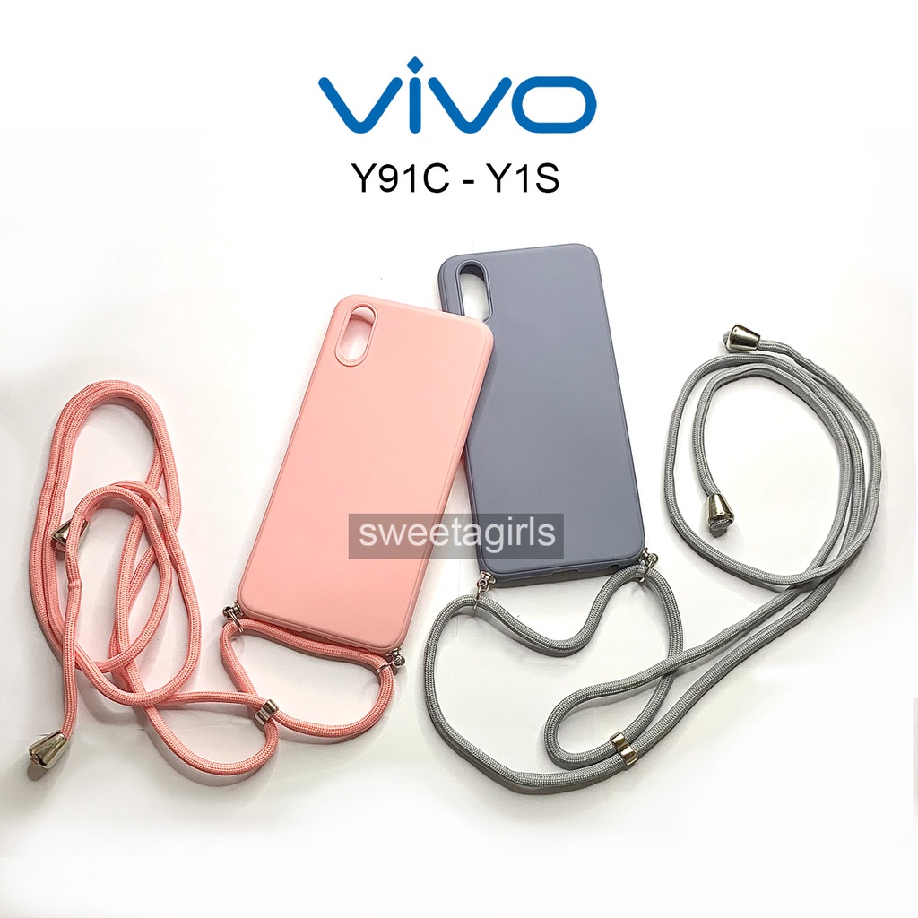 Softcase Tali For Vivo Y91C - Y1s ( Sama ) - Sweetacase.id -  Case Tali Macaroon - Slingcase - Candy Case - Casing Baby - Casing Tali bisa dibuat selempang - Tali lanyard Gantungan Hp Model Nagita Mama Gigi