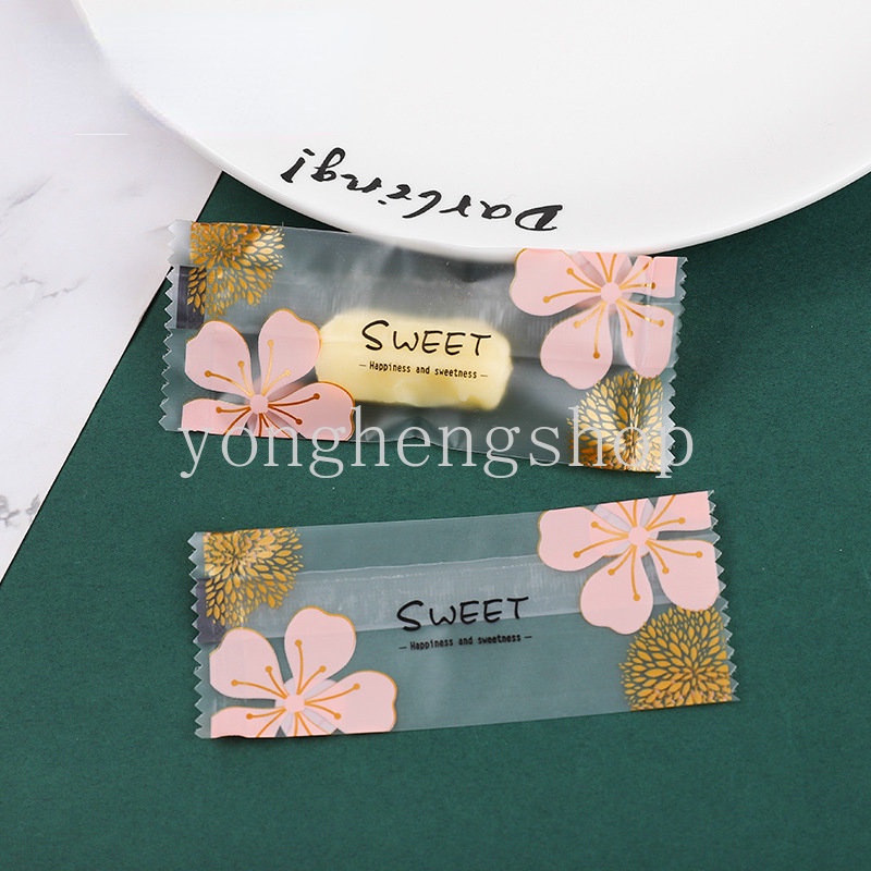 100 / 200pcs Kantong Plastik Kemasan Permen / Biskuit / Kue Kering Handmade DIY Motif Bunga Sakura Untuk Pesta