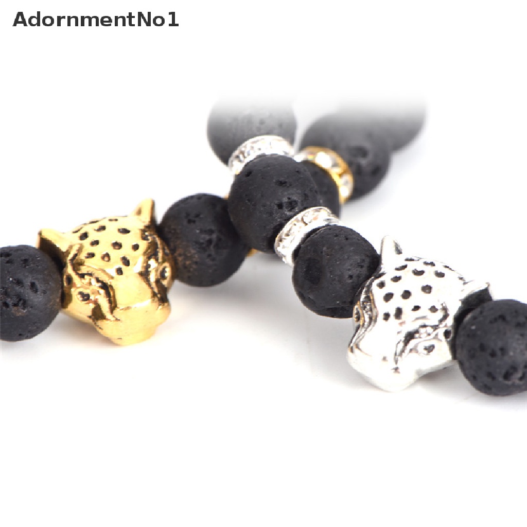 (AdornmentNo1) Gelang Tangan Manik-Manik Batu Alami Aksen Kepala Leopard Untuk Perhiasan Pria, Handmade