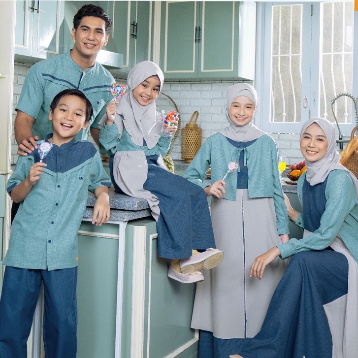 Baju Couple Gamis Koko Seragam Keluarga Nibras 2022 Aesthetic Blue