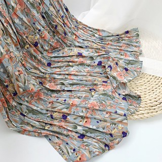 Rok Plisket Prisket Import/ Maxi Skirt Motif Lucu Floral Bunga Vintage