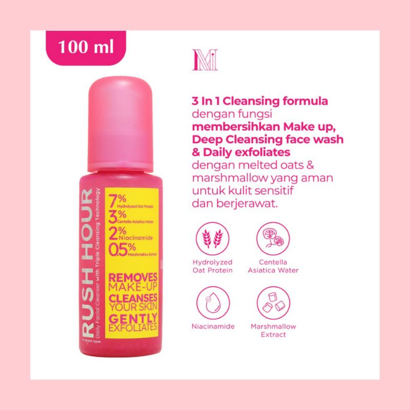 Maska rush hour daily facial cleanser with triple cleansing technology 100 ml Membersihkan Make Up