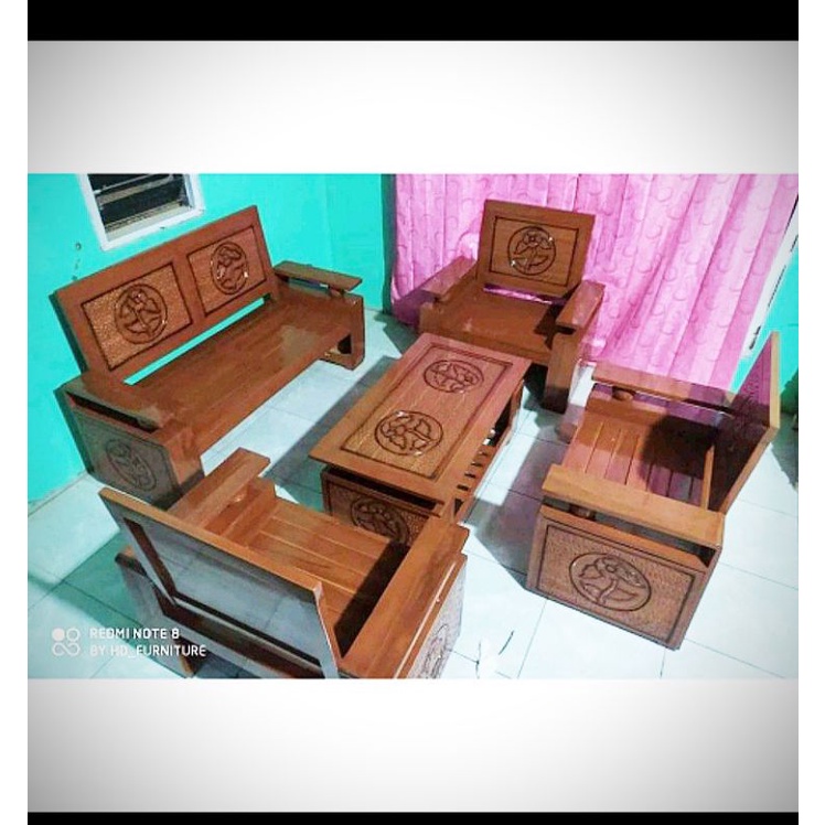 kursi bangku tamu bola minimalis kayu jati