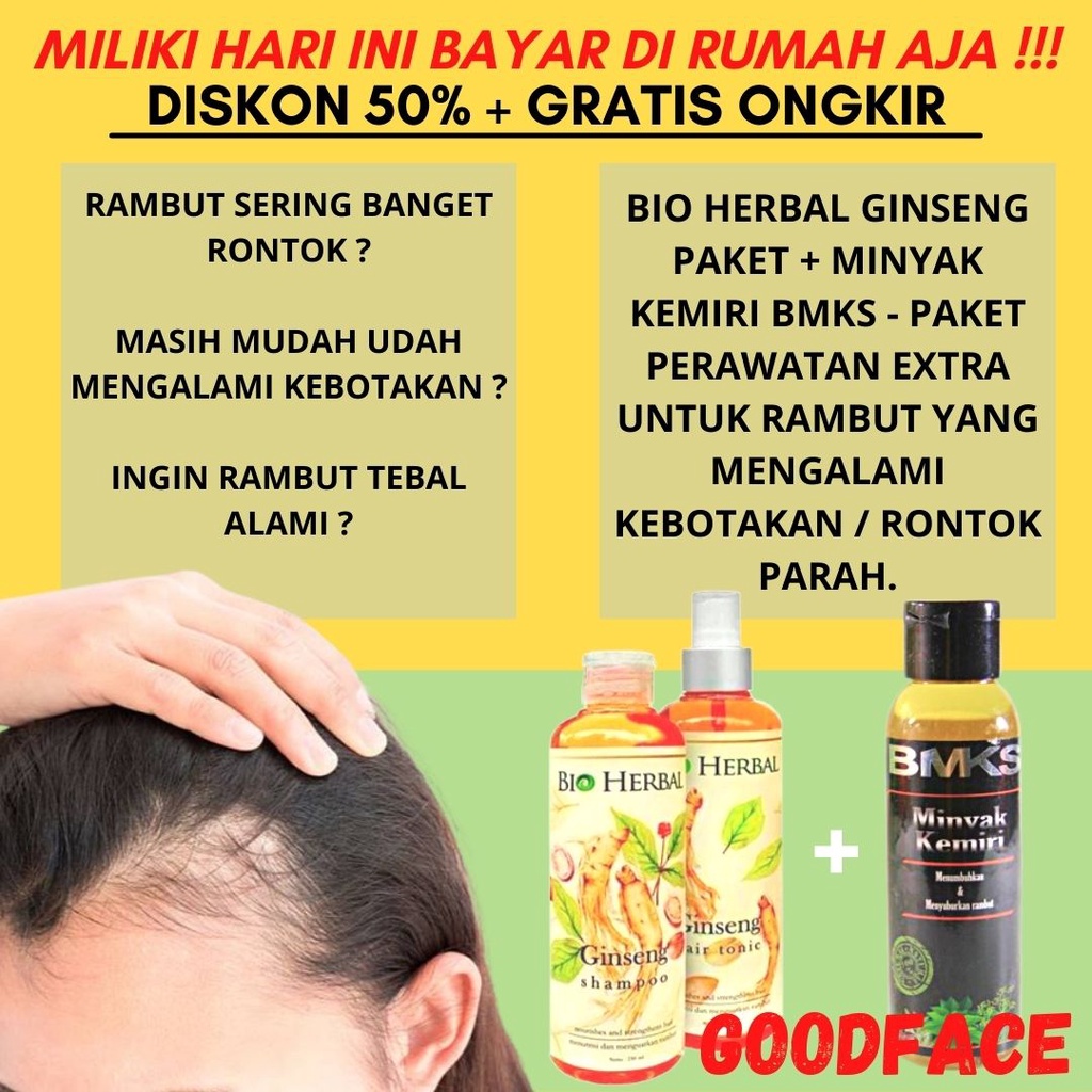 PENUMBUH RAMBUT KEBOTAKAN - PELEBAT RAMBUT - BIO HERBAL GINSENG SHAMPO HAIR TONIC MINYAK KEMIRI