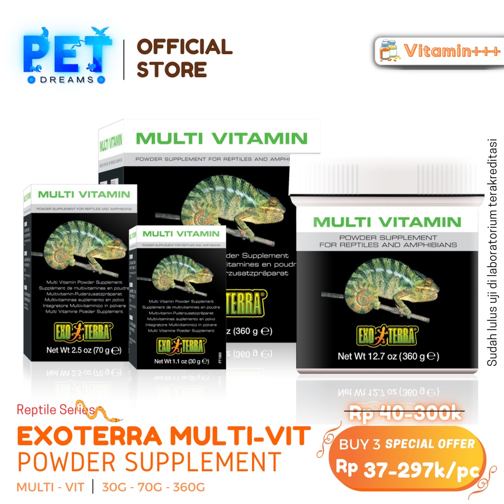 PROMO EXOTERRA MULTIVITAMIN POWDER SUPLEMEN OBAT VITAMIN BUBUK REPTILE REPTIL TORTO SULCATA AMFIBI