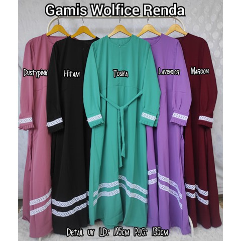 Gamis polos  wolfis renda bawah