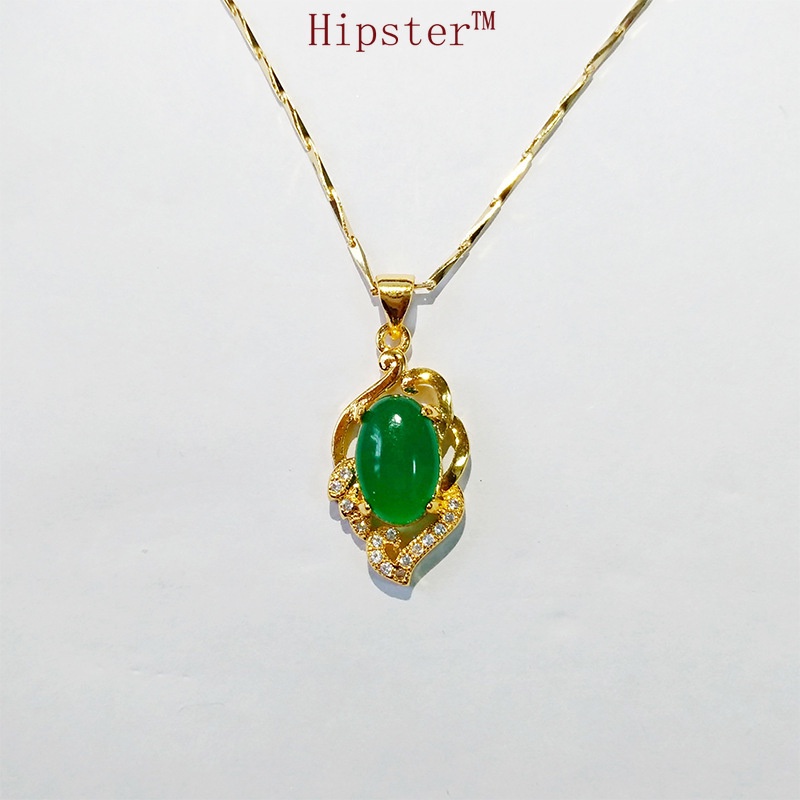 Fashion Trend Hot Sale Leaf Type Emerald Pendant Hollow Necklace