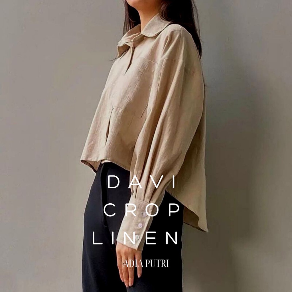 Davi Kemeja Crop Linen oversized Kemeja Crop Wanita Kemeja Oversized Wanita Lengan Panjang Atasan Wanita Kemeja Wanita