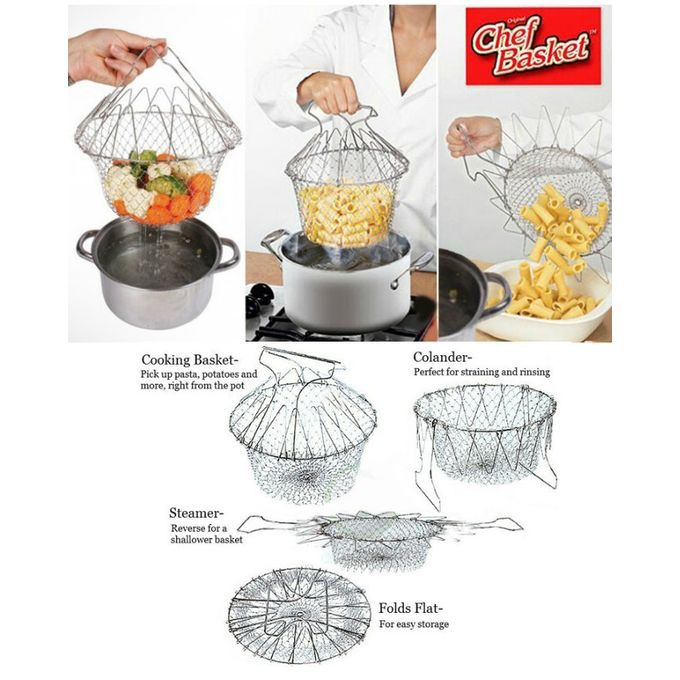 Chef Basket Stainer Silver Magic Kitchen Keranjang Saringan Serbaguna Peniris Makanan Stainless