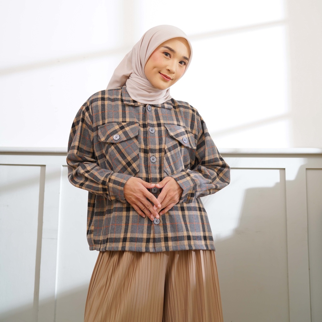 Plaid Shirt Kemeja Flanel Wanita Kasual Cewe Mamba