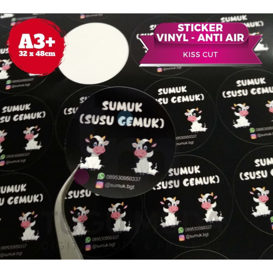 

Stiker Bulat/Makanan/Frozen Food/Minuman/Vinyl Anti Air A3+ (32x48cm) + Cutting (Kiss Cut)